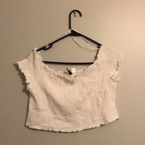 WRINKLE OFF THE SHOULDER CROP TOP